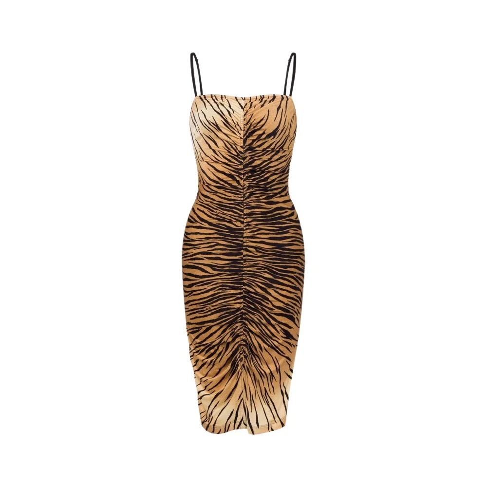 Moschino Women's Brown Midi Dresses, L, Printed Jersey Dress