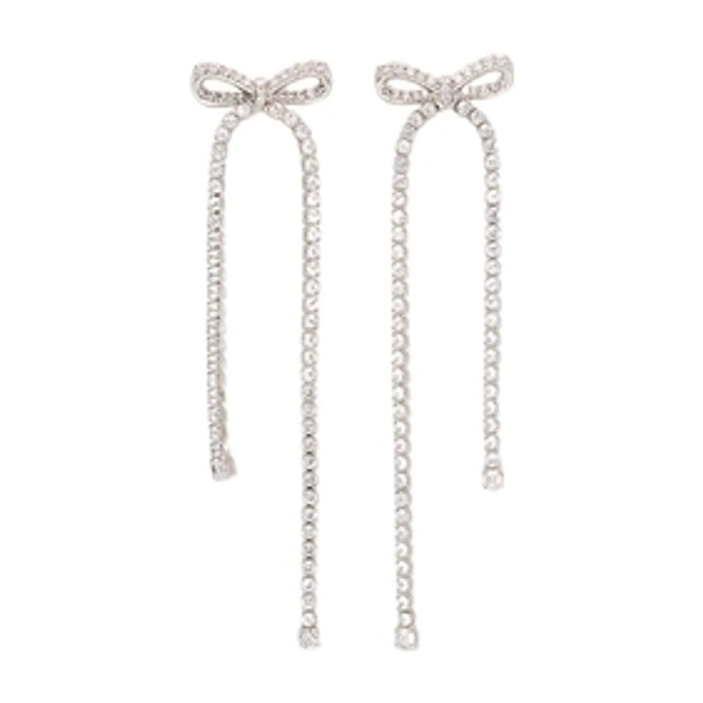 Self Portrait Women's Gray Crystal Bow Droplet Earrings