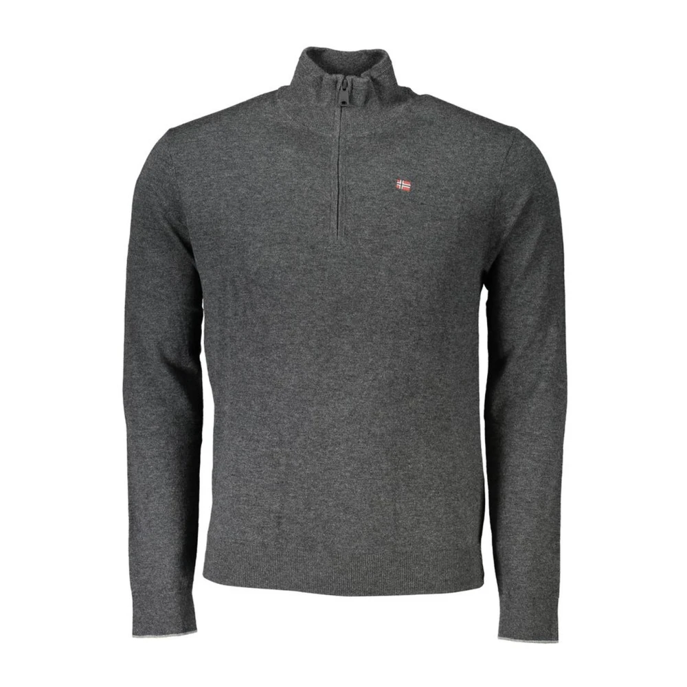Napapijri Men's Gray Turtlenecks, Xl, Embroidered Half-Zip Jumper