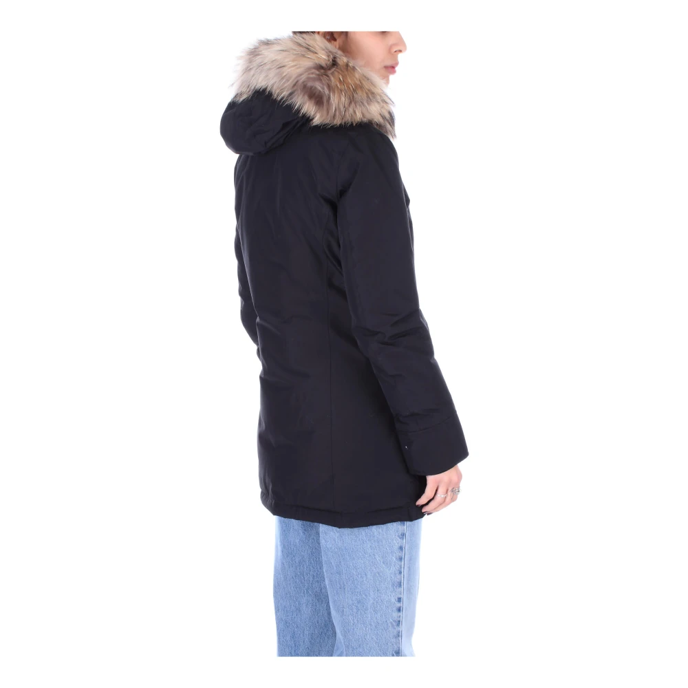 Woolrich Zwarte jas met capuchon en -logo Black Dames