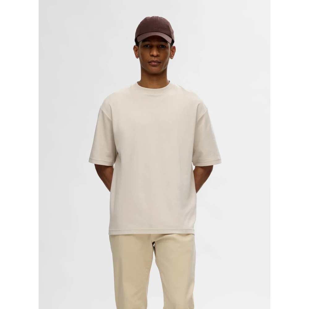Selected Homme Losse Oscar Tee in Havermeel Beige Heren