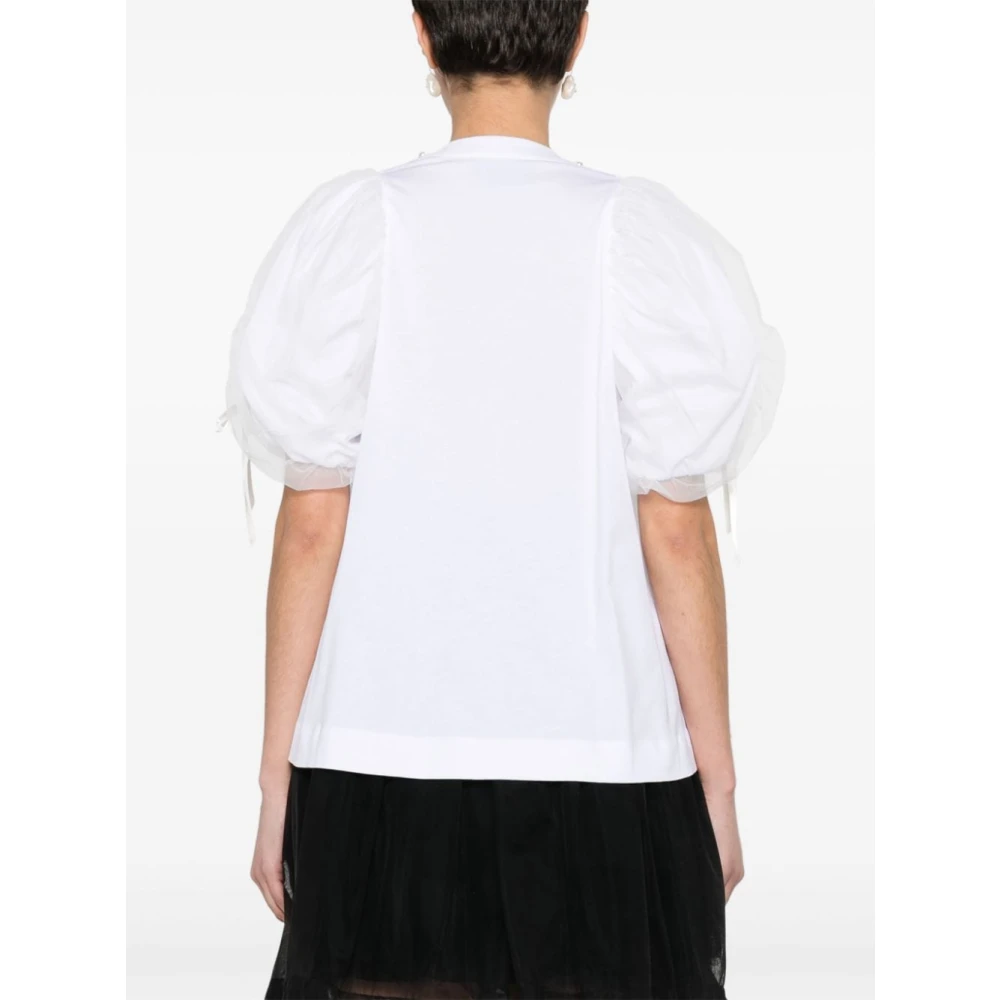 Simone Rocha Witte katoenen T-shirt met harspareldecoratie White Dames