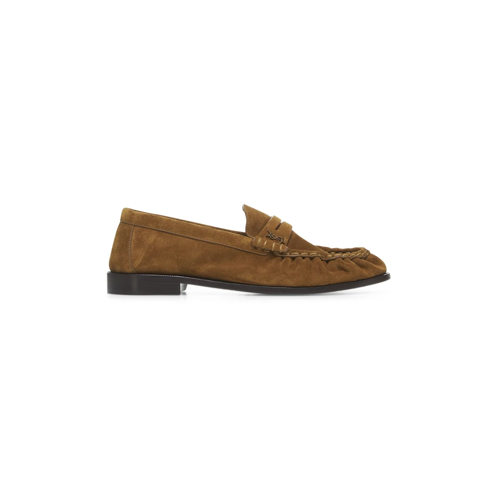 Saint Laurent Men's Brown Loafers, 6 Uk, Penny Strap Slip-On Shoes