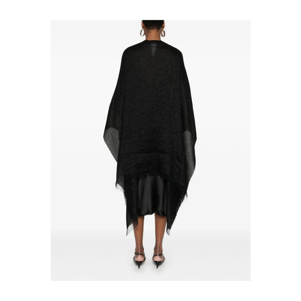 Fabiana Filippi Zwart Franje Detail Open Voorkant Jas Black Dames