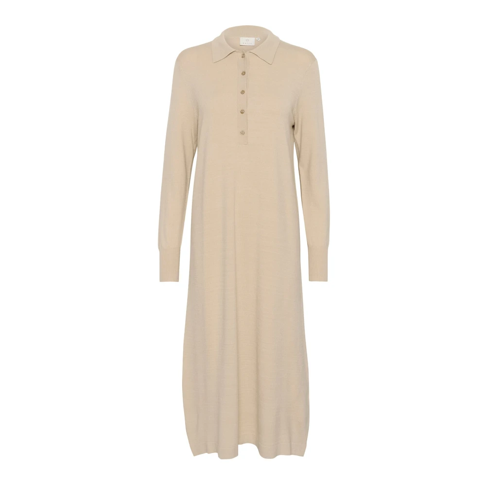 Kaffe Grijze Gebreide Jurk met Knopen Beige Dames