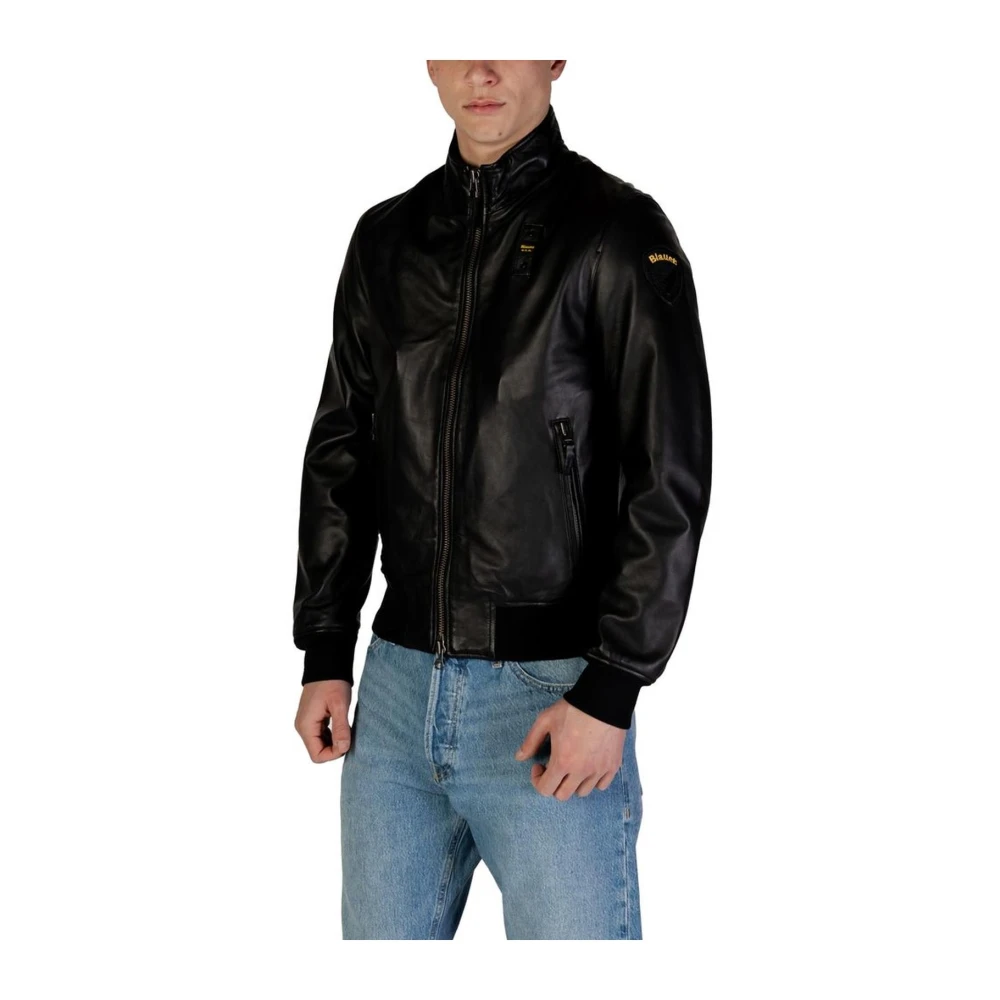 Blauer Zwarte Leren Jas Lente Zomer Collectie Black Heren