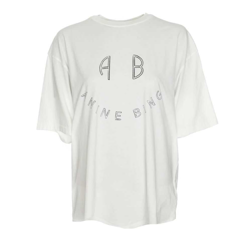 Anine Bing Oversized T-shirt met Smiley Print White Dames
