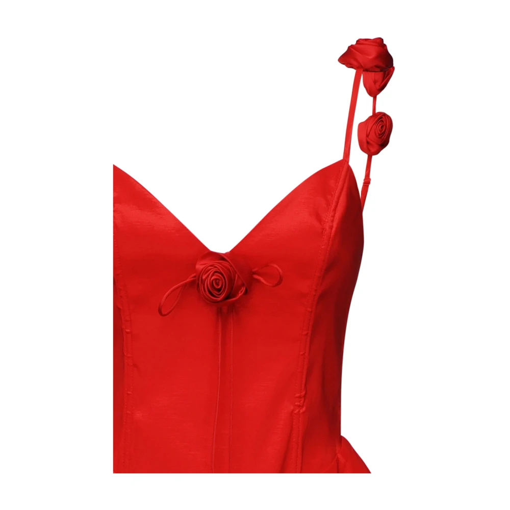 For Love & Lemons Rode Taffeta V-Hals Jurk met Rozetten Red Dames