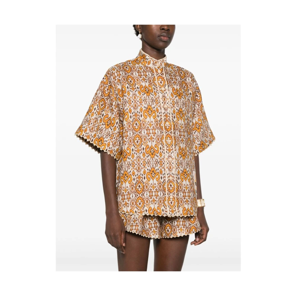 Zimmermann Ikat Patroon Linnen Shirt Brown Dames