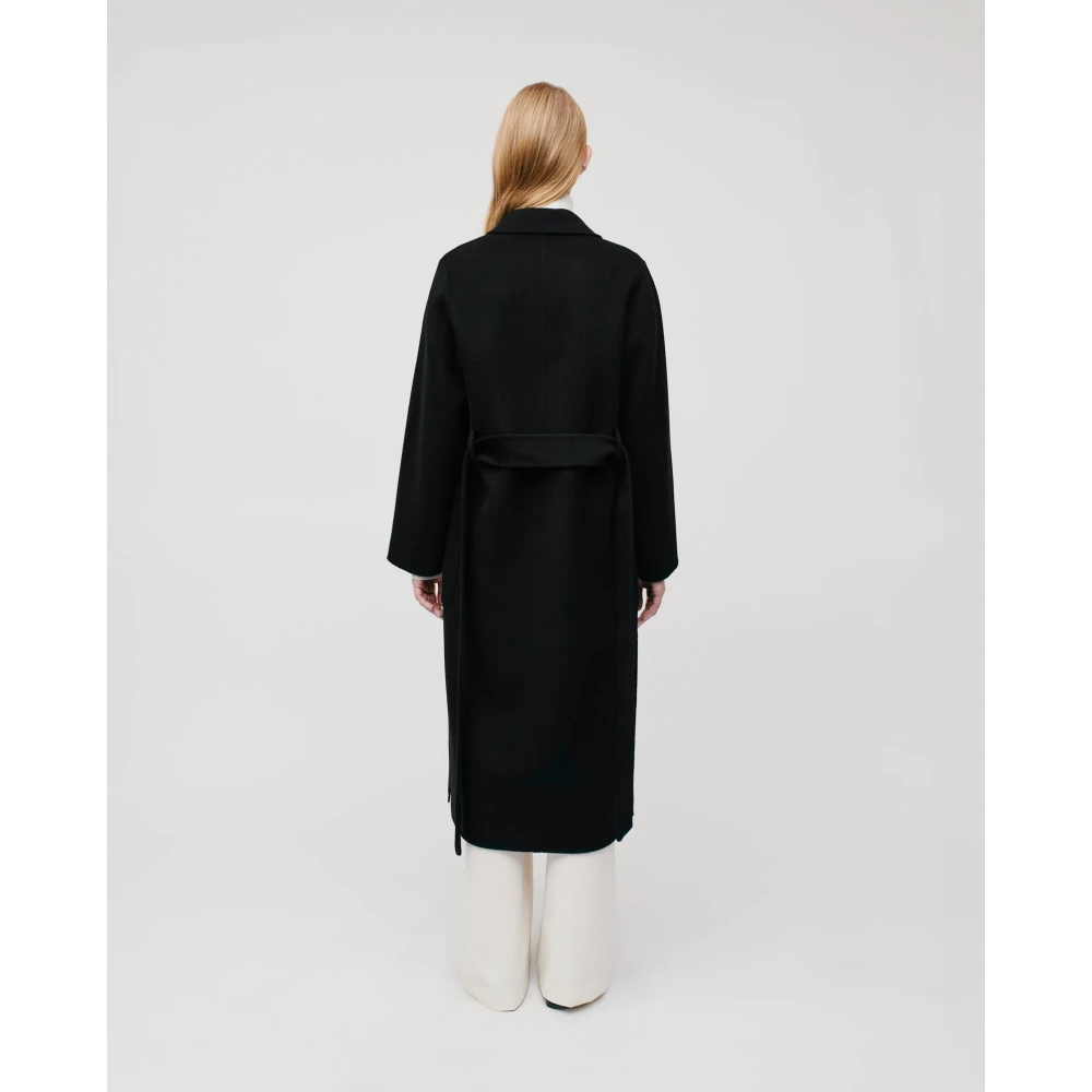 IVY OAK Midi Wollen Jas met Riem en Zakken Black Dames