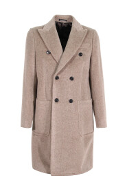 Cappotto Beige in Lana con Chiusura a Bottone