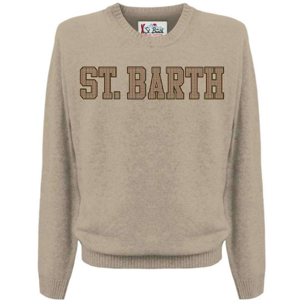 MC2 Saint Barth Multicolor Crew Neck Sweater met Borduurwerk Beige Heren