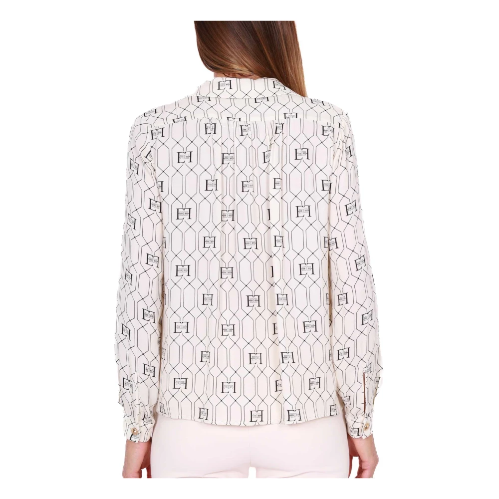 Elisabetta Franchi Gedrukte viscose overhemd met geometrisch patroon Beige Dames