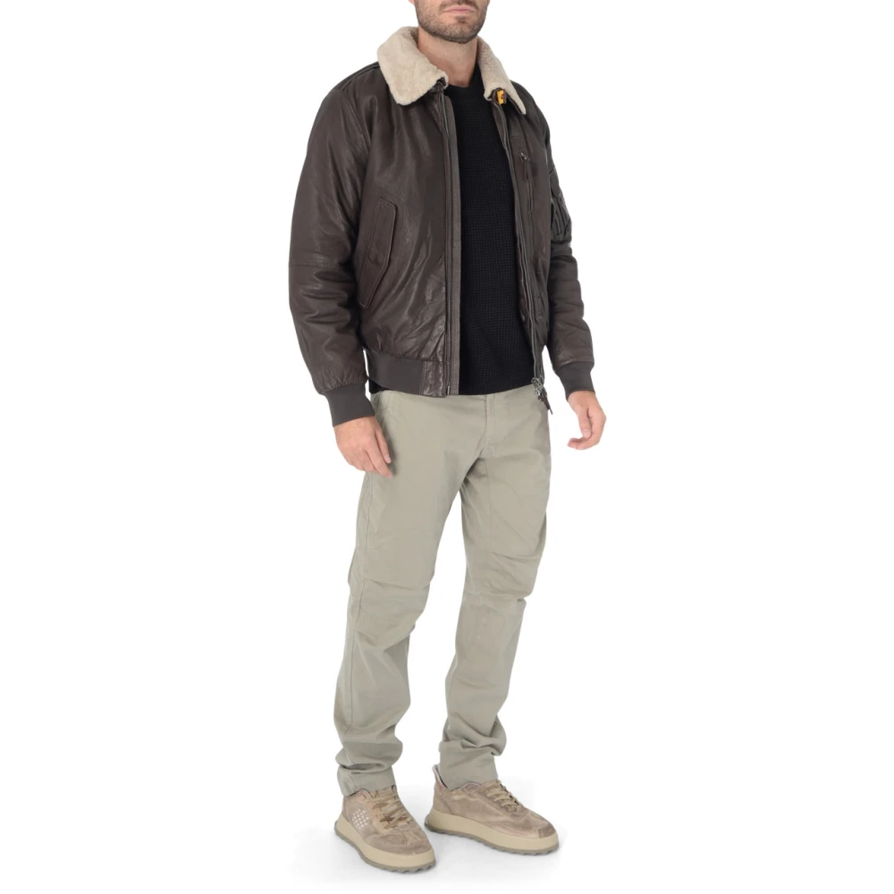 Parajumpers Bruine Leren Gewatteerde Jas Josh Brown Heren