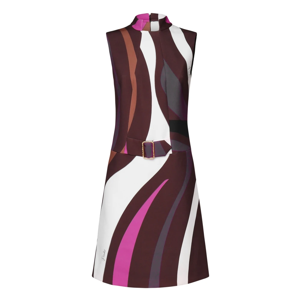 EMILIO PUCCI Marmer Minijurk met Hoge Kraag Riem Multicolor Dames