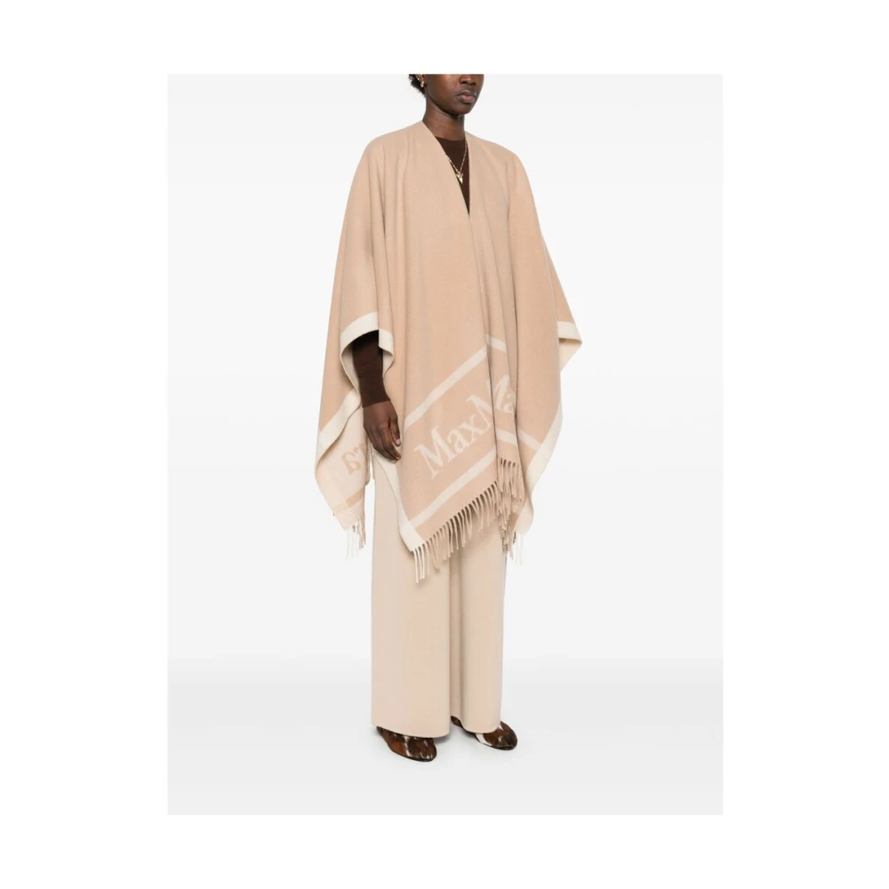 Max Mara Kameelbruine Cape met Franje Beige Dames