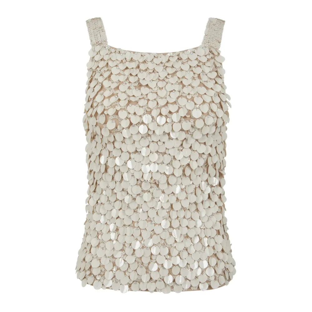 P.a.r.o.s.h. Paillet Beige Top Vierkante Halslijn Mouwloos Beige Dames