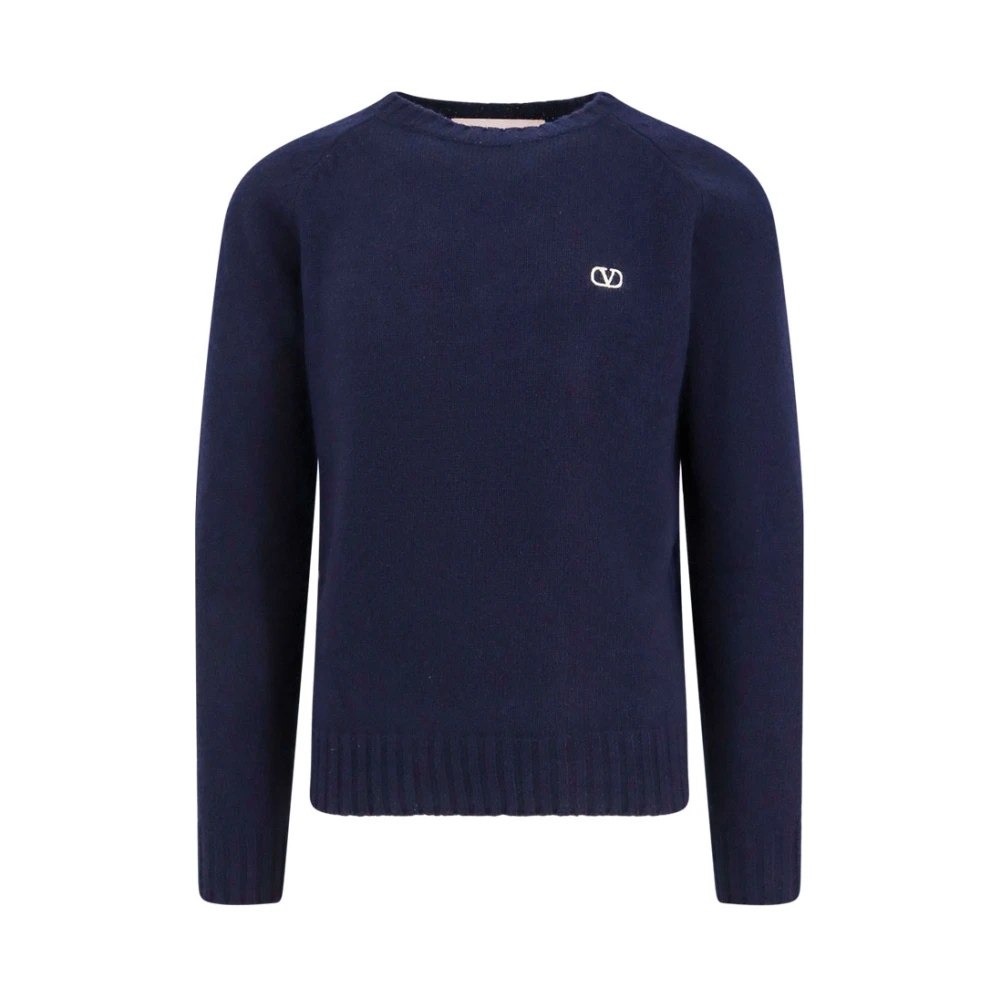 Valentino Virgin Wool VLogo Geborduurde Trui Blue Heren