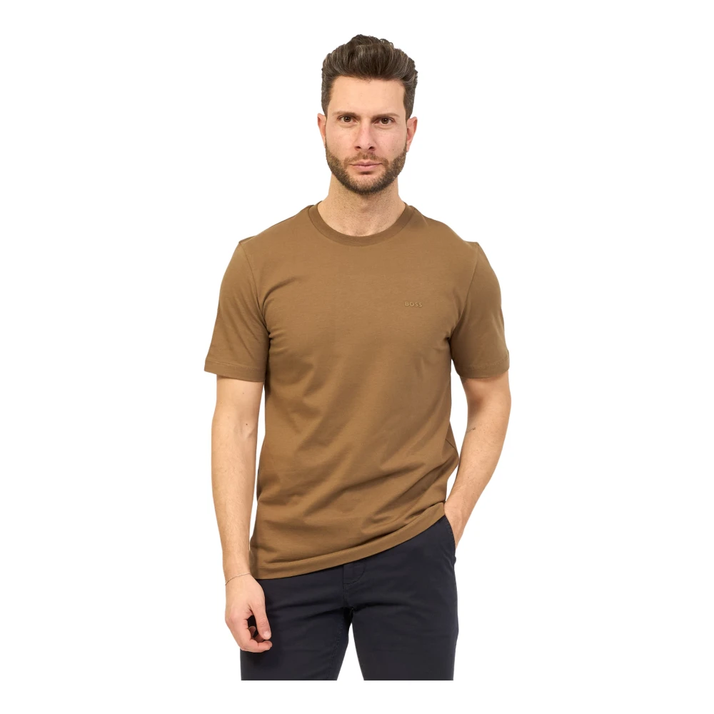 Hugo Boss Donkergroene Regular Fit Katoenen T-shirt met Rubberen Logo Brown Heren