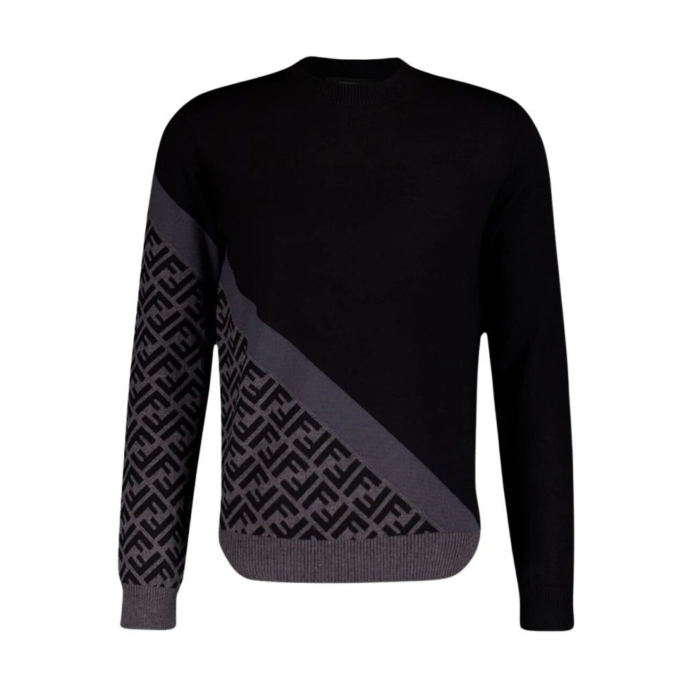 Fendi Moderne Herringbone Sweater Black Heren