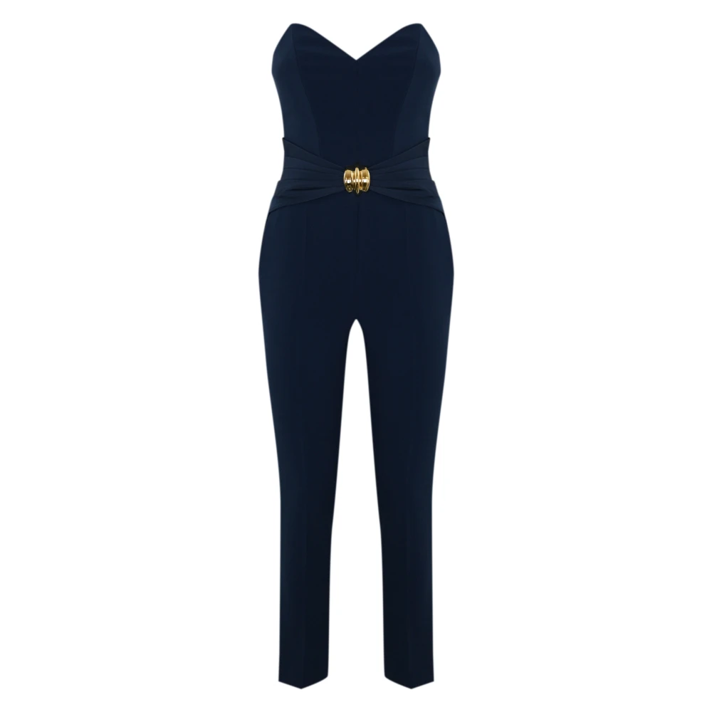 Elisabetta Franchi Blauwe Crepe Broek met Hartvormige Halslijn Blue Dames