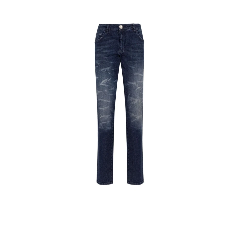 Roberto Cavalli Slim-Leg Jeans met Gewassen Finish Blue Heren