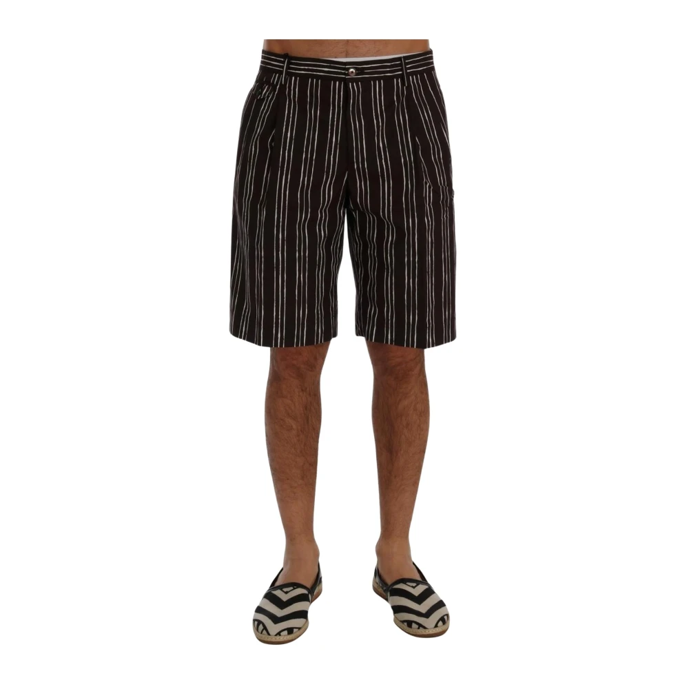 Dolce & Gabbana Bordeaux White Striped Hemp Casual Shorts - IT44 | XS - Image 2