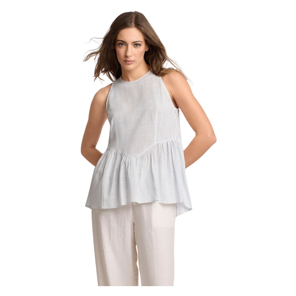 Kocca Women's White Round Neck Lightly Ribbed Top - Sleeveless Tops - L - Tops