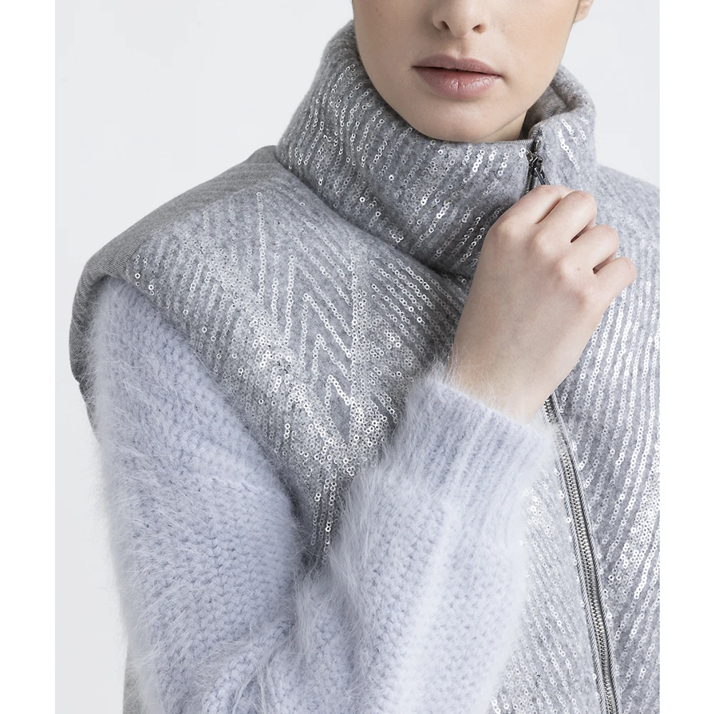 PESERICO Gecropte gansdonsvest met pailletten Gray Dames