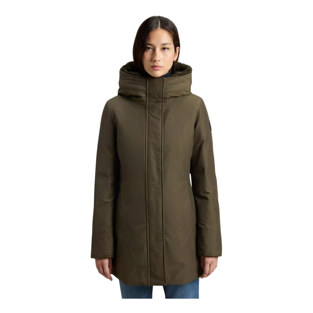 Woolrich Groene Parka Jas met Bont Capuchon Green Dames