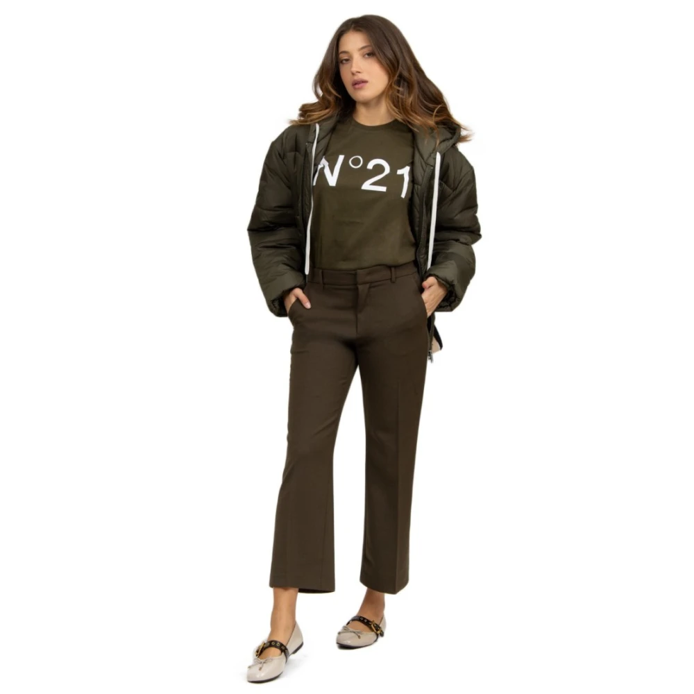 N21 Groen Katoenen T-shirt met Logo Green Dames