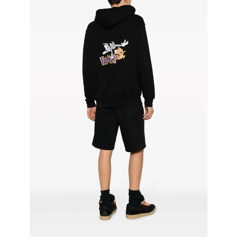 Family First Zwarte katoenen trui met capuchon en logo print Black Heren