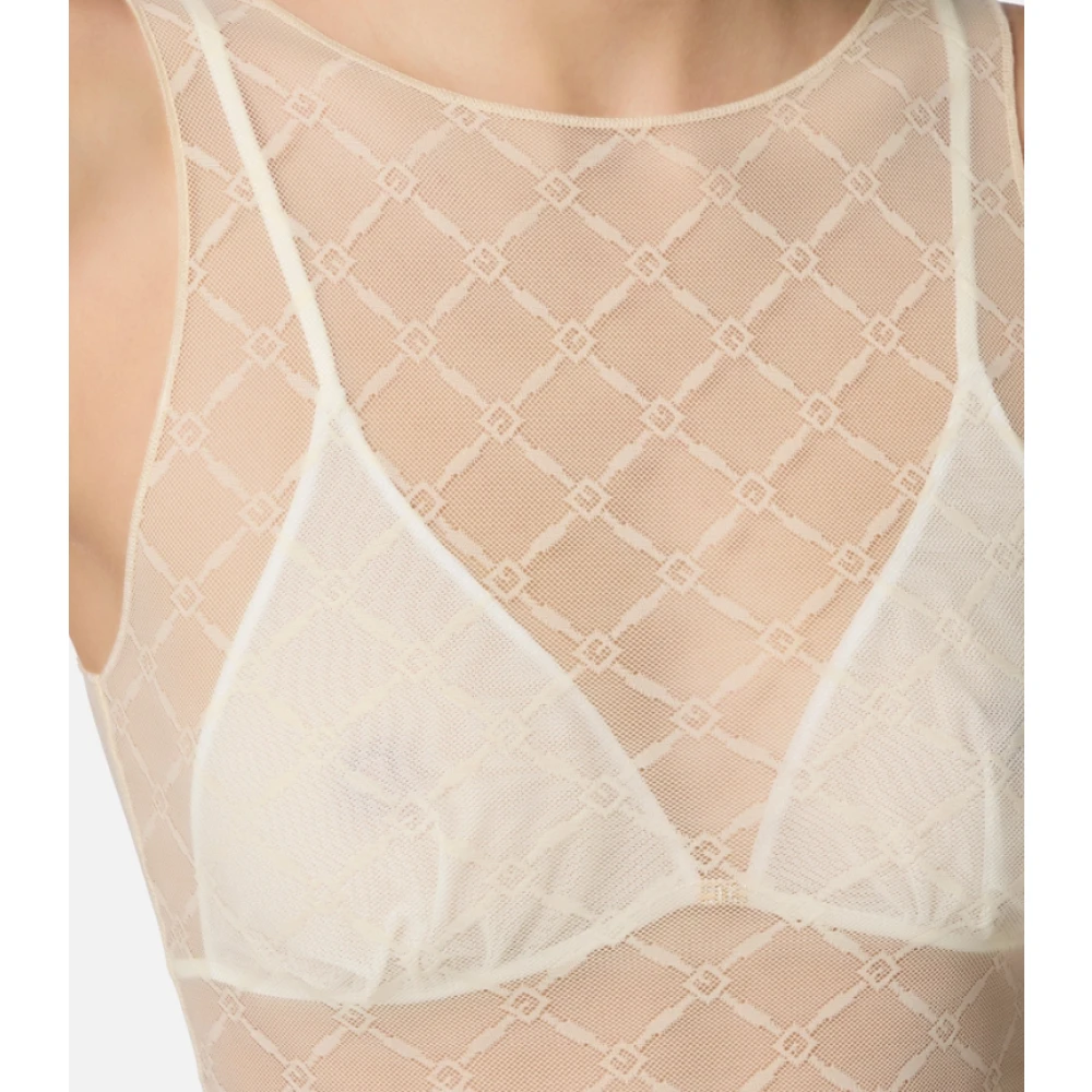 Elisabetta Franchi Mouwloze top van jacquard tule met diamantpatroon Yellow Dames
