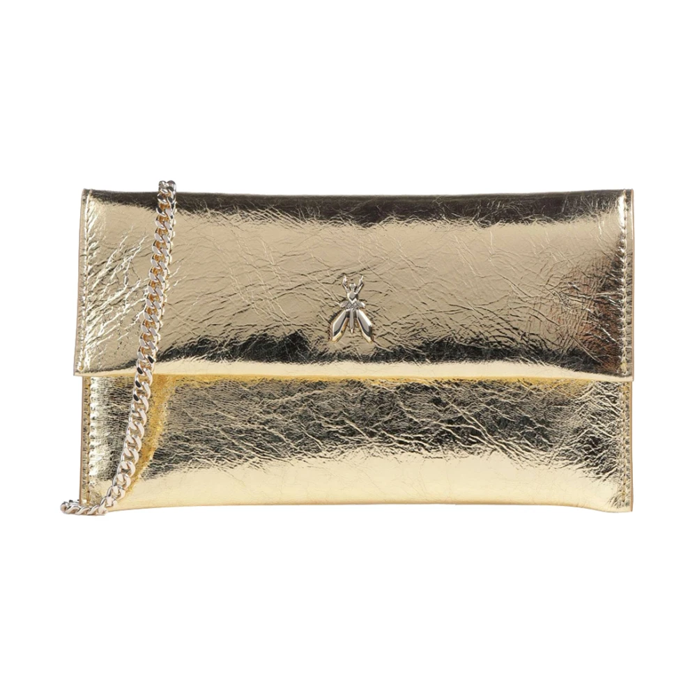 PATRIZIA PEPE Elegante Craquelegold Leren Schoudertas Yellow Dames