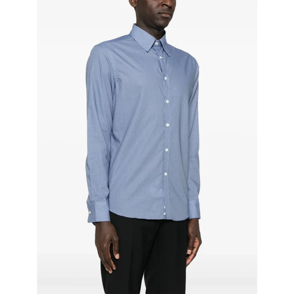 Canali Geruite Overhemd in Cerulean Blauw Blue Heren
