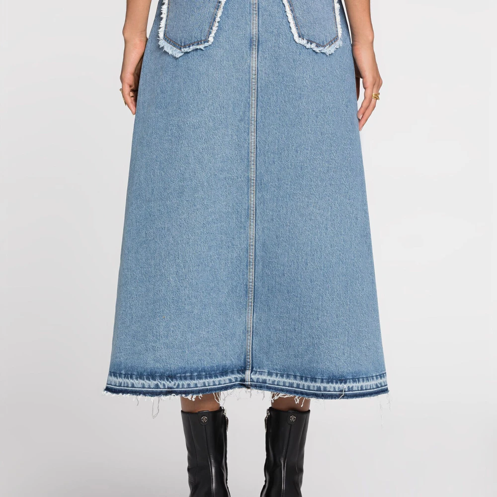 Roberto Cavalli Distressed Denim Rok met Spiegelslang Patch Blue Dames