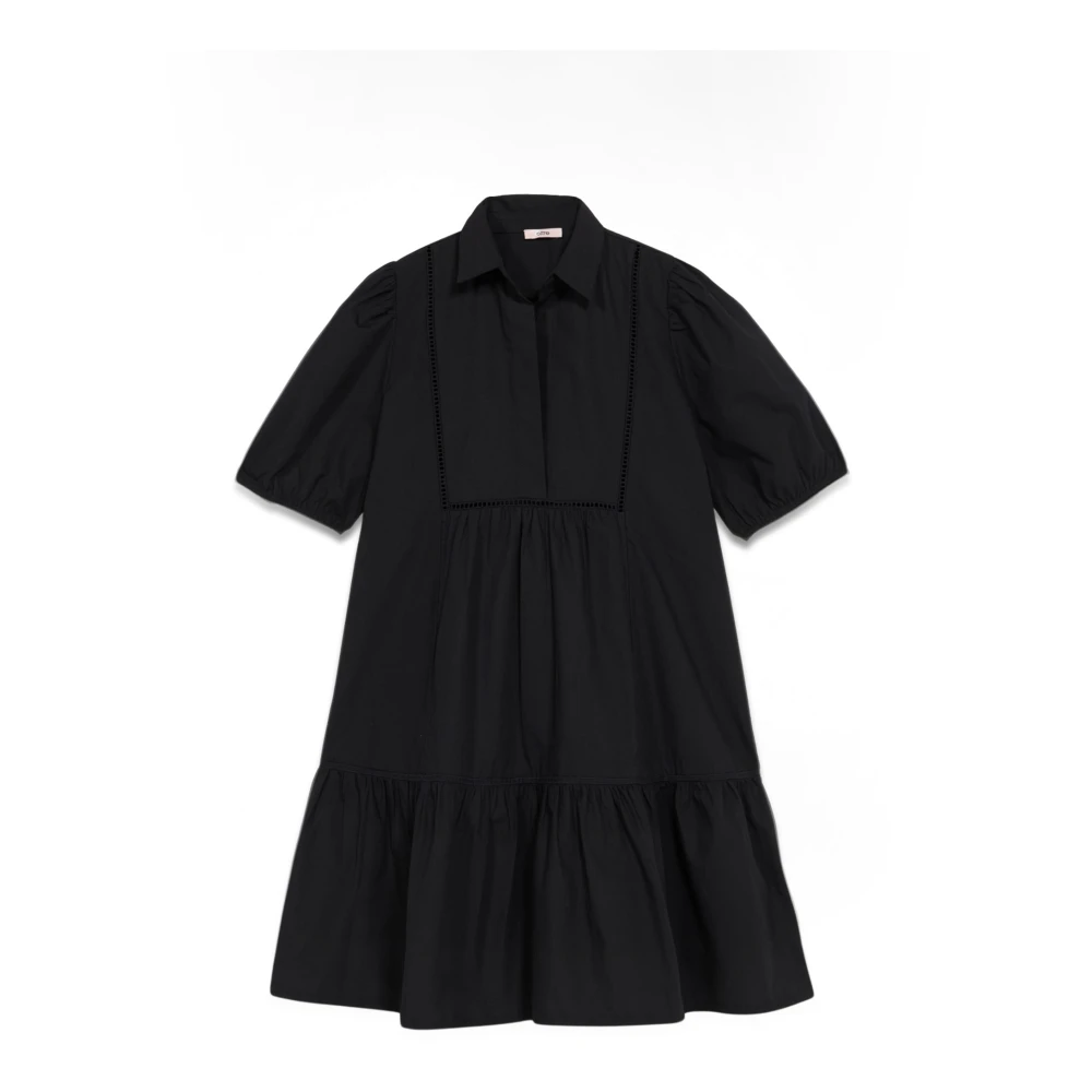 Oltre Korte Katoenen Jurk met Ajour Detail Black Dames