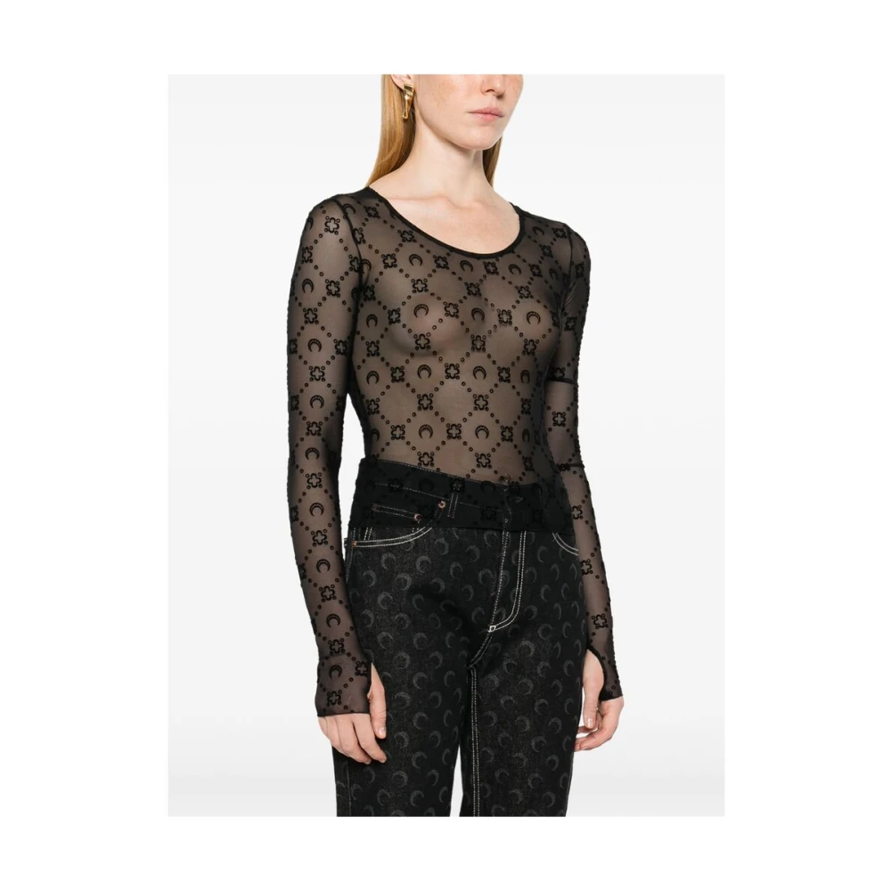 Marine Serre Zwarte Mesh Sheer Jacquard Sweater Black Dames