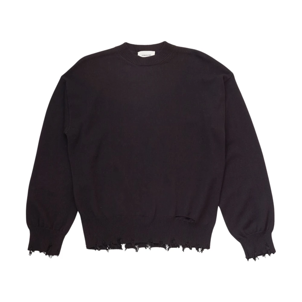 Atomofactory Zwarte Distressed Crewneck Sweater Black Heren