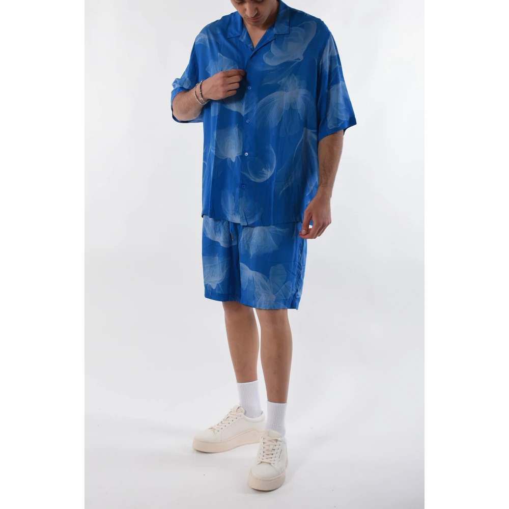Armani Exchange Viscose Bermuda Shorts met elastische taille Blue Heren