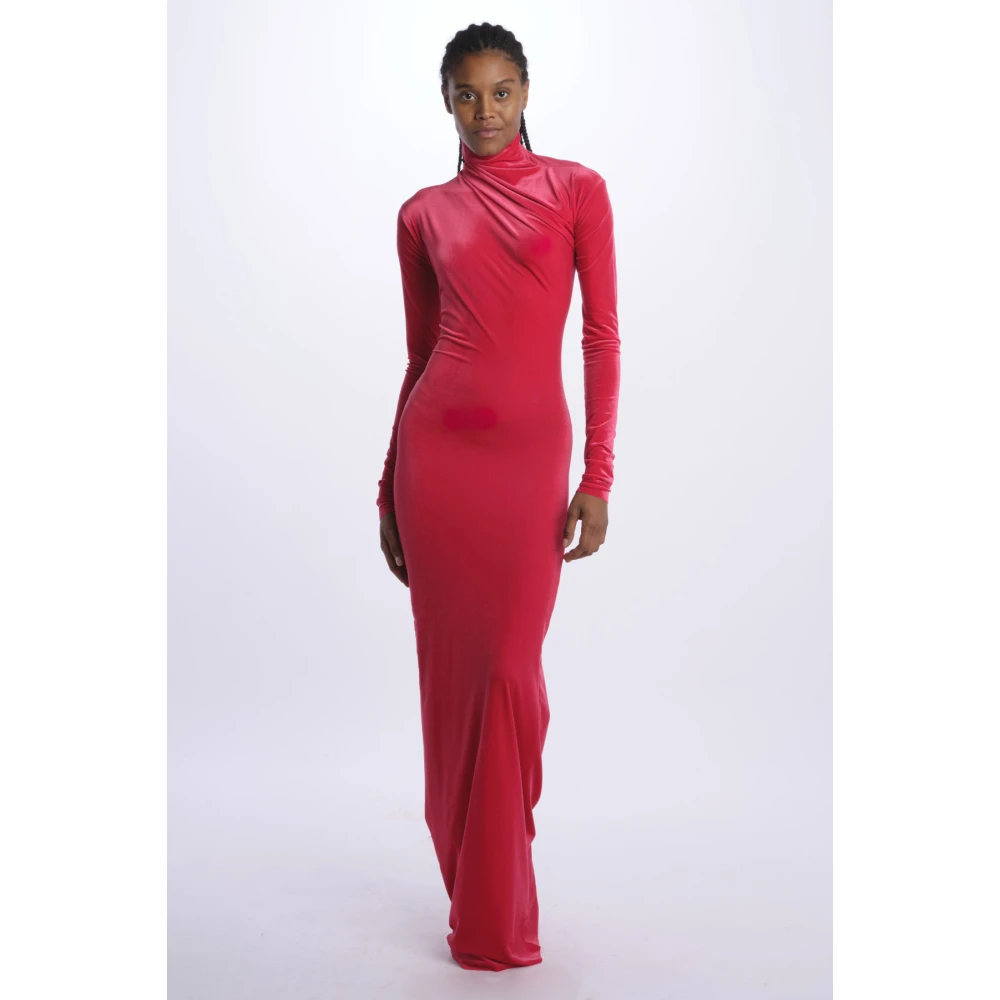 Amazuin Fluwelen Hoge Hals Rode Jurk Red Dames