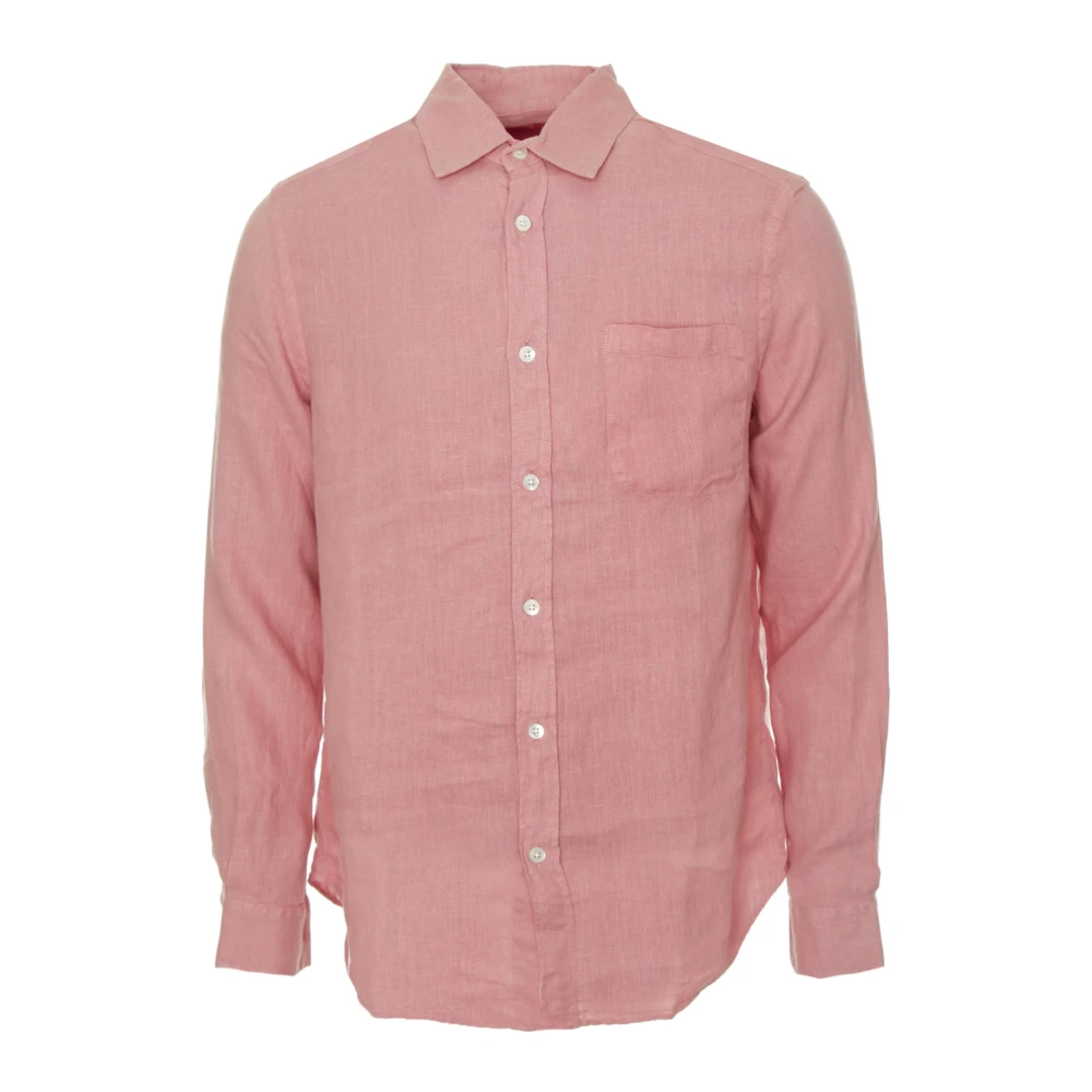 Portuguese Flannel Linnen Overhemd Kent Kraag Knoopsluiting Borstzak Pink Heren