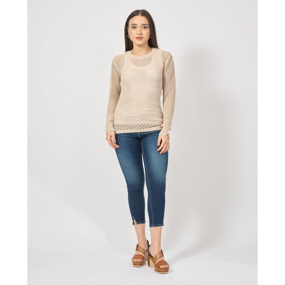 Fracomina Beige Sweater Regular Fit Lange Mouw Beige Dames
