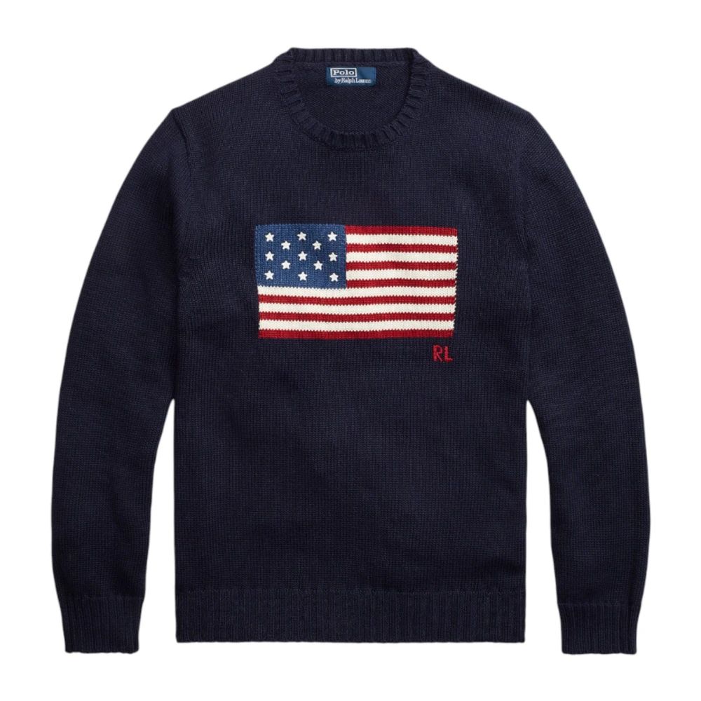 Ralph Lauren Women's Blue Round-Neck Knitwear, M, The Iconic Flag Jumper