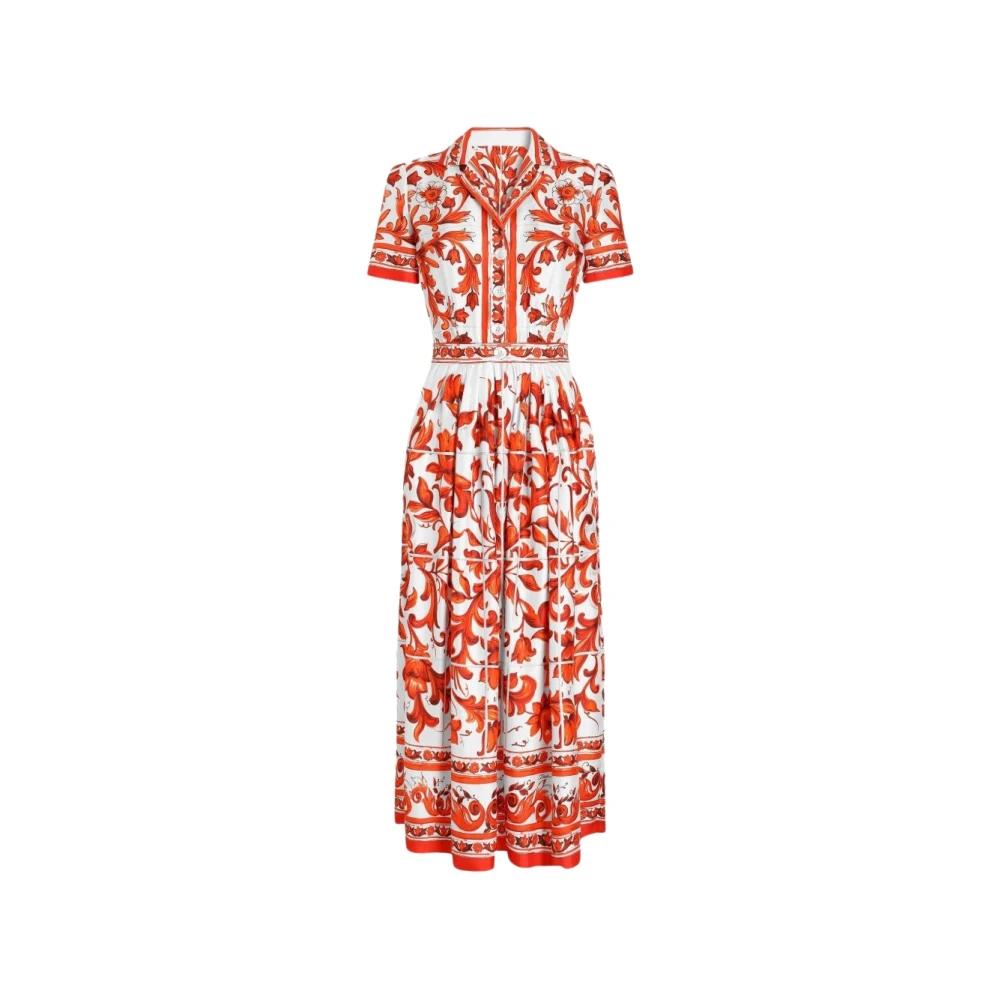 Dolce & Gabbana Majolica-Print Twill Dress - Female - Shirt Dresses - Orange - S - Dresses