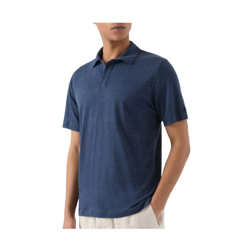 Mc2 Saint Barth Blue Polo Shirts, Male, M, Polo In Lino Fraser Senza Bottoni