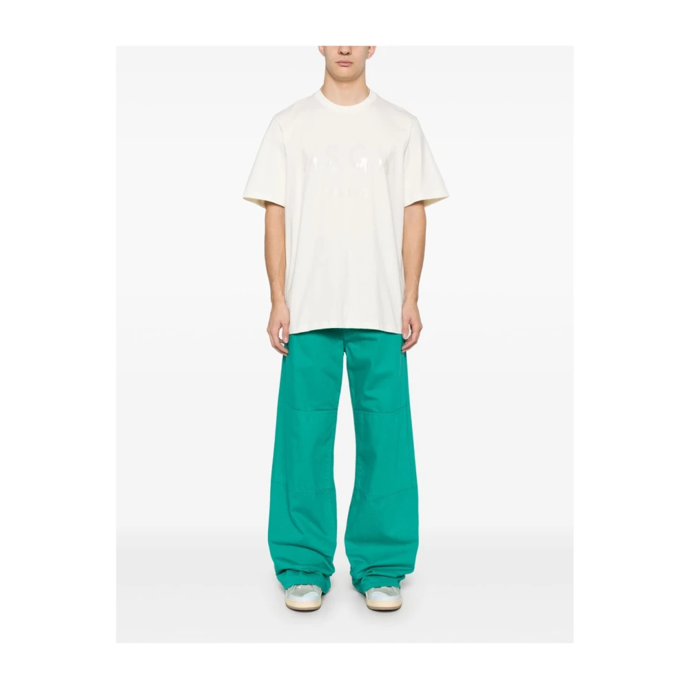 Msgm Heren Logo Print Wit T-shirt White Heren