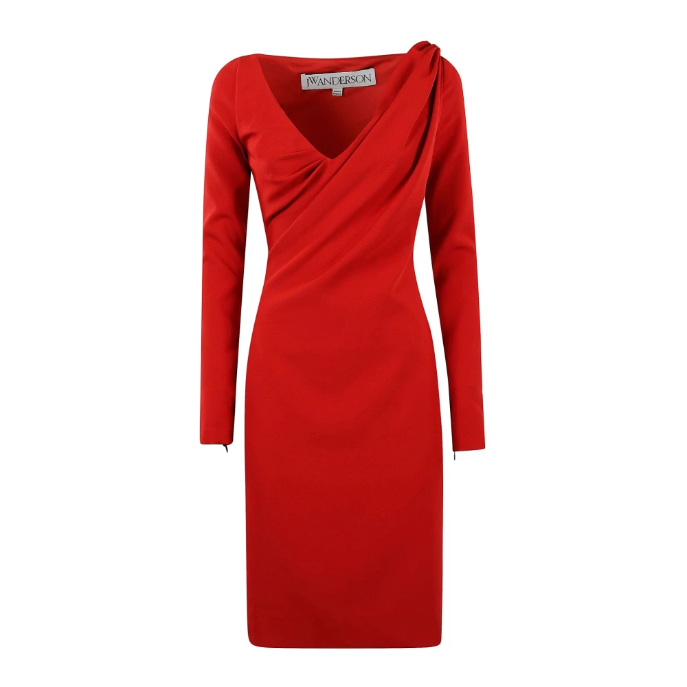 Jw Anderson Women's Red V-Neck Drape Dress
