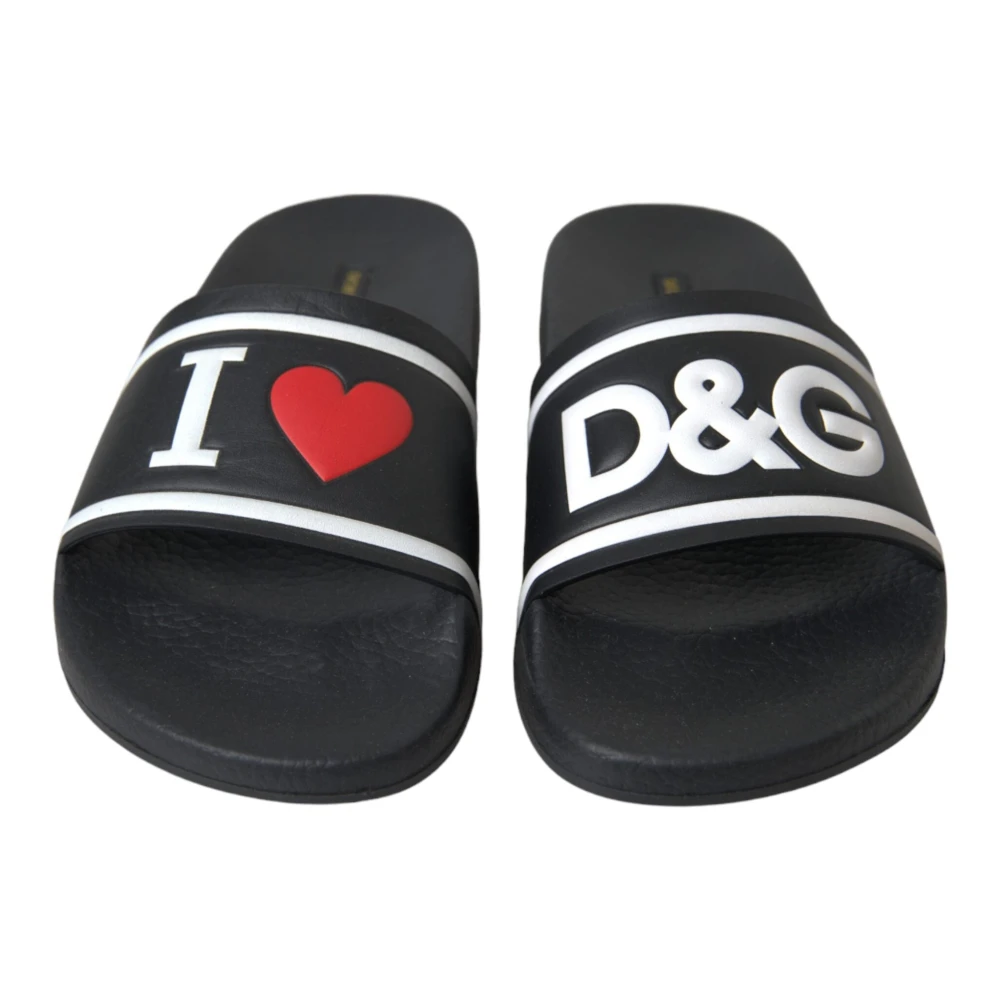 Dolce & Gabbana Black Leather I Love D&G Slide Sandals - Female - Sliders - Black - 3 Uk - Shoes - Image 4
