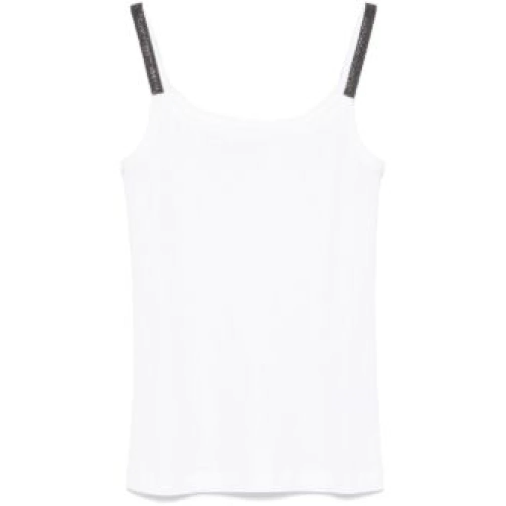 BRUNELLO CUCINELLI Witte Strass Canalé Top White Dames